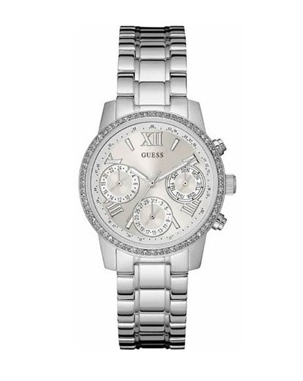  Shop Authentic Guess Mini Sunrise Chronograph Quartz Silver Dial Silver Steel Strap Watch For Women - W0623L1 - Luxxuri