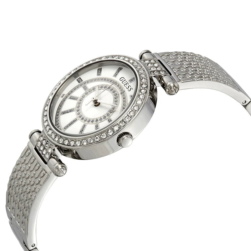  Shop Authentic Guess Muse Quartz White Dial Silver Steel Strap Watch For Women - W1008l1 - Luxxuri