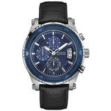  Shop Authentic Guess Pinnacle Chronograph Quartz Blue Dial Black Leather Strap Watch For Men - W0673G4 - Luxxuri