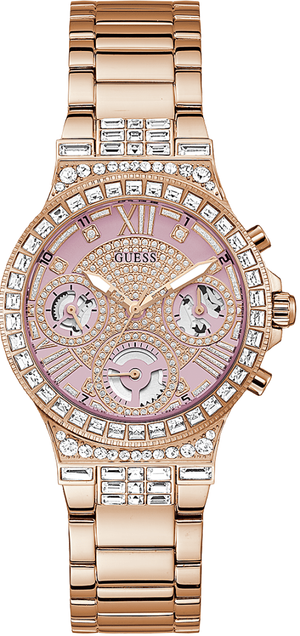  Shop Authentic Guess Glitz Multi Function Diamonds Pink Dial Rose Gold Steel Strap Watch for Women - GW0320L6 - Luxxuri