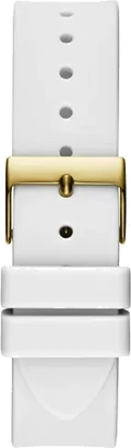 Guess Queen Quartz Gold Dial White Silicone Strap Watch For Women - GW0536L2