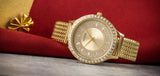 Shop Authentic Guess Soiree Diamonds Gold Dial Gold Mesh Bracelet Watch for Women - GW0402L2 - Luxxuri