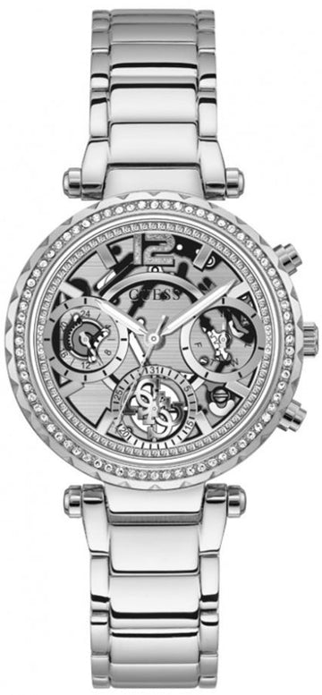 Guess Solstice Diamonds Silver Dial Silver Steel Strap Watch for Women - GW0403L1