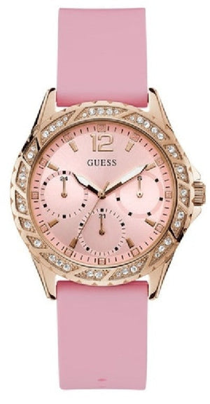  Shop Authentic Guess Sparkling Diamonds Pink Dial Pink Rubber Strap Watch for Women - W0032L9 - Luxxuri