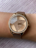  Shop Authentic Guess Tri Glitz Quartz Diamonds Rose Gold Dial Rose Gold Mesh Bracelet Watch For Women - W1142L4 - Luxxuri