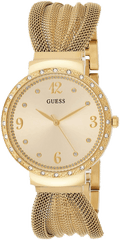 Guess Chiffon Gold Dial Gold Mesh Bracelet Watch For Women - W1083L2
