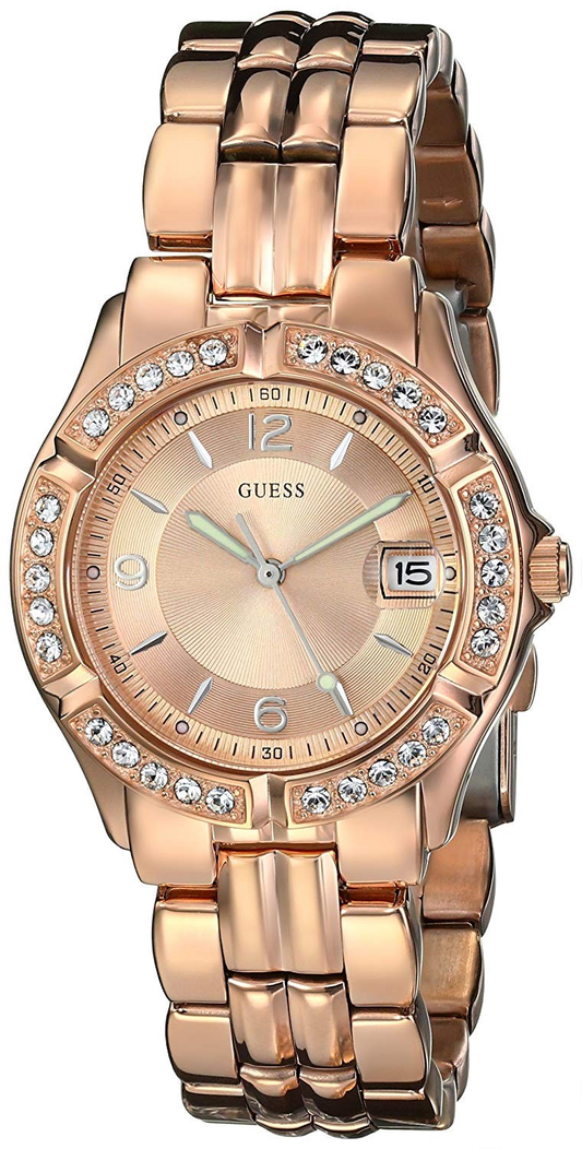Guess Crystal Diamonds Rose Gold Dial Rose Gold Steel Strap Watch For Women - W11069L1