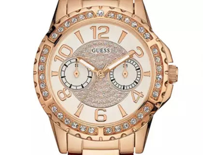 Guess Sassy Quartz White Dial Rose Gold Steel Strap Watch For Women - W0705L3