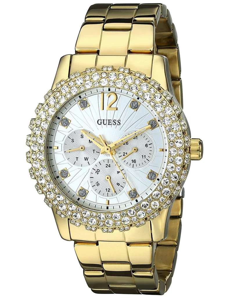  Shop Authentic Guess Dazzler Diamonds Silver Dial Gold Steel Strap Watch for Women - W0335L2 - Luxxuri