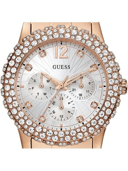  Shop Authentic Guess Dazzler Diamonds Silver Dial Rose Gold Steel Strap Watch for Women - W0335L3 - Luxxuri