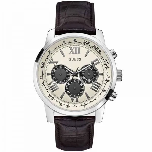  Shop Authentic Guess Chronograph Quartz White Dial Brown Leather Strap Watch For Men - W0380G1 - Luxxuri