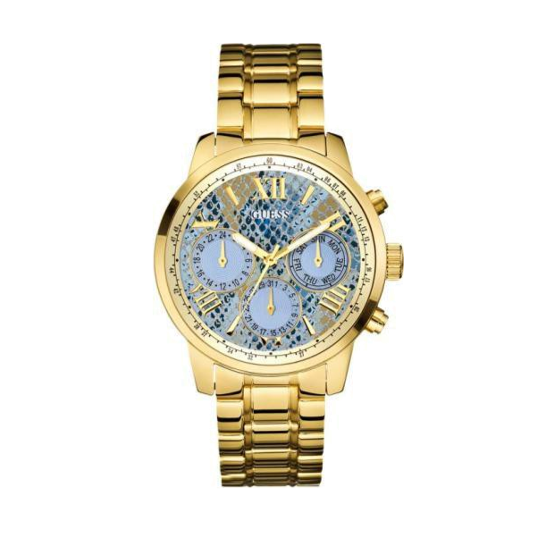 Guess Mini Sunrise Quartz Blue Dial Gold Steel Strap Watch For Women - W0448L6