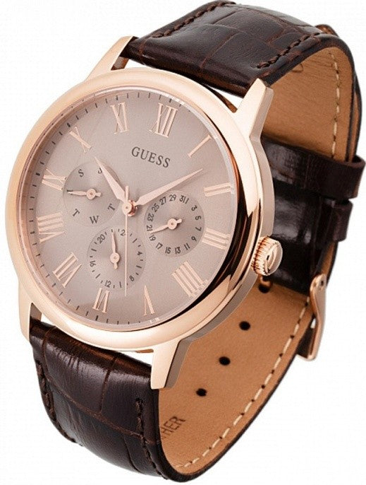  Shop Authentic Guess Wafer Quartz Beige Dial Brown Leather Strap Watch For Men - W0496G1 - Luxxuri
