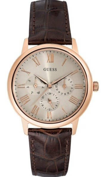  Shop Authentic Guess Wafer Quartz Beige Dial Brown Leather Strap Watch For Men - W0496G1 - Luxxuri