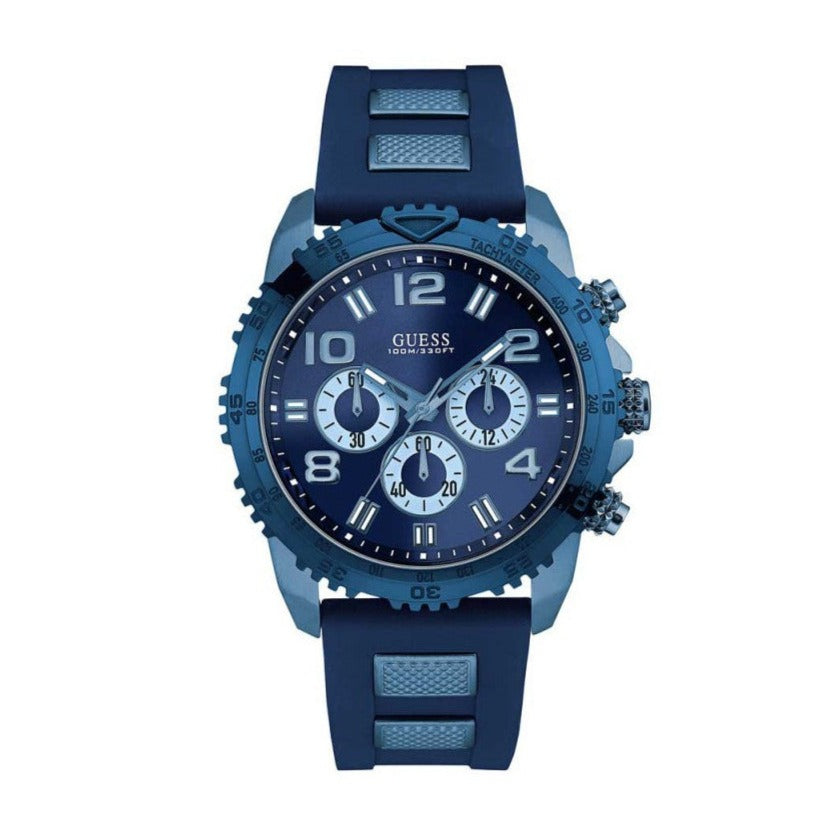  Shop Authentic Guess Velocity Chronograph Blue Dial Blue Rubber Steel Strap Watch for Men - W0599G4 - Luxxuri
