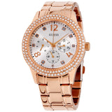  Shop Authentic Guess Bedazzle Diamonds Silver Dial Rose Gold Steel Strap Watch For Women - W1097L3 - Luxxuri