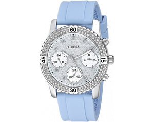  Shop Authentic Guess Confetti Crystal Silver Dial Blue Rubber Strap Watch For Women - W1098L3 - Luxxuri