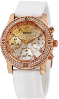 Guess Confetti Crystal Rose Gold Dial White Silicone Strap Watch For Women - W1098L5