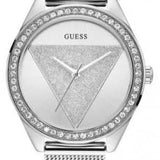  Shop Authentic Guess Tri Glitz Quartz Silver Dial Silver Mesh Bracelet Watch For Women - W1142L1 - Luxxuri