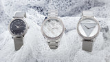  Shop Authentic Guess Tri Glitz Quartz Silver Dial Silver Mesh Bracelet Watch For Women - W1142L1 - Luxxuri