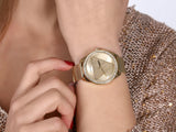  Shop Authentic Guess Tri Glitz Quartz Diamonds Gold Dial Gold Mesh Bracelet Watch For Women - W1142L2 - Luxxuri