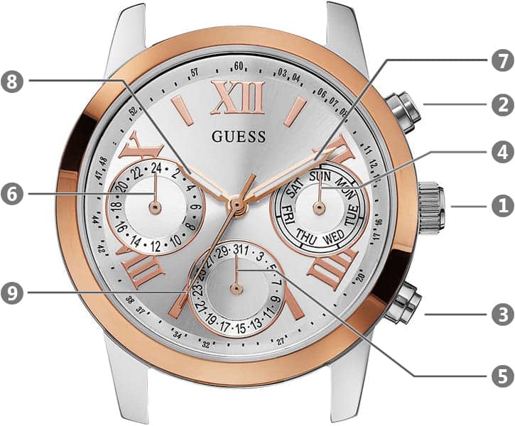  Shop Authentic Guess Mini Sunrise Analog Silver Dial Two Tone Steel Strap Watch For Women - W0448L4 - Luxxuri