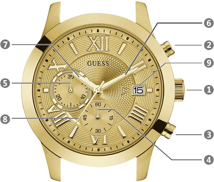  Shop Authentic Guess Atlas Chronograph Gold Dial Gold Steel Strap Watch For Men - W0668G4 - Luxxuri