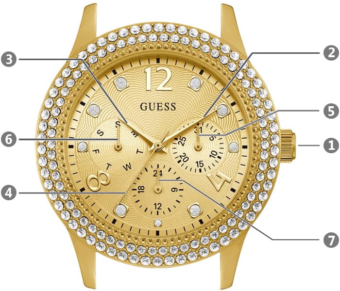  Shop Authentic Guess Bedazzle Diamonds Gold Dial Gold Steel Strap Watch For Women - W1097L2 - Luxxuri