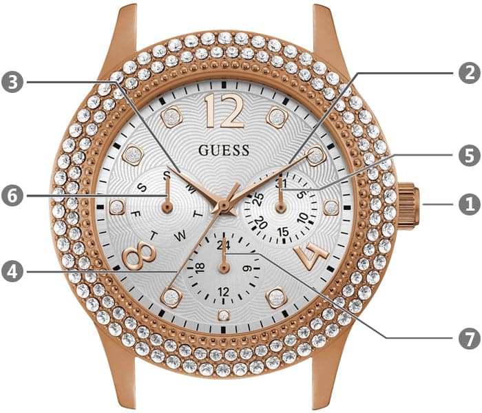  Shop Authentic Guess Bedazzle Diamonds Silver Dial Rose Gold Steel Strap Watch For Women - W1097L3 - Luxxuri
