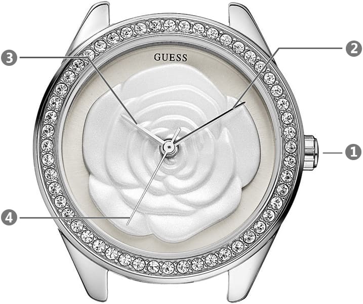  Shop Authentic Guess Rosette Analog White Dial White Leather Strap Watch For Women - W75043L1 - Luxxuri
