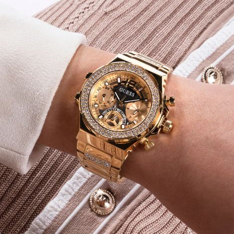  Shop Authentic Guess Fusion Chronograph Gold Dial Gold Steel Strap Watch for Women - GW0552L2 - Luxxuri