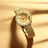  Shop Authentic Guess Tri Glitz Quartz Diamonds Gold Dial Gold Mesh Bracelet Watch For Women - W1142L2 - Luxxuri