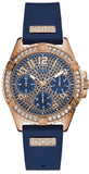  Shop Authentic Guess Frontier DIamonds Gold Dial Blue Rubber Strap Watch For Women - W1160L3 - Luxxuri