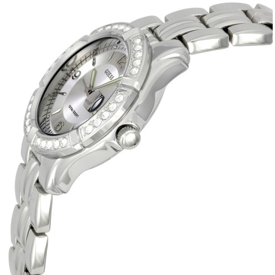 Guess Water Pro Diamonds Silver Dial Silver Steel Strap Watch For Women - G75511M