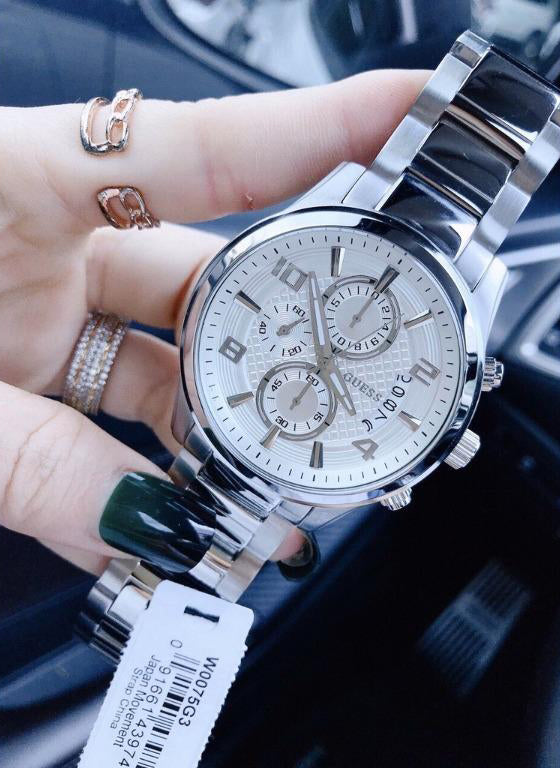  Shop Authentic Guess Exec Quartz Silver Dial Silver Steel Strap Watch for Men - W0075G3 - Luxxuri