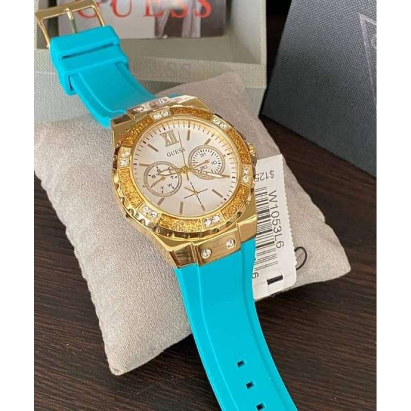  Shop Authentic Guess Limelight Crystal White Dial Light Blue Rubber Strap Watch for Women - W1053L6 - Luxxuri