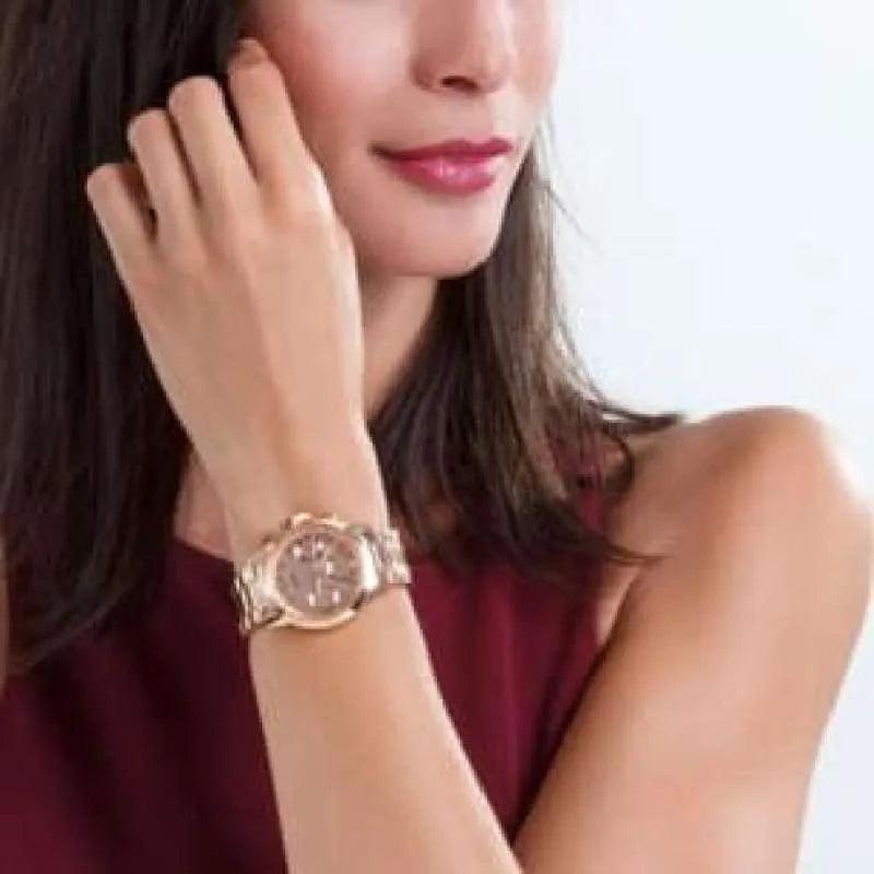  Shop Authentic Guess Mini Sunrise Chronograph Quartz Rose Gold Dial Rose Gold Steel Strap Watch For Women - W0448L3 - Luxxuri