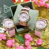  Shop Authentic Guess Limelight Quartz Diamonds Pink Dial Pink Denim Strap Watch For Women - W0775l15 - Luxxuri
