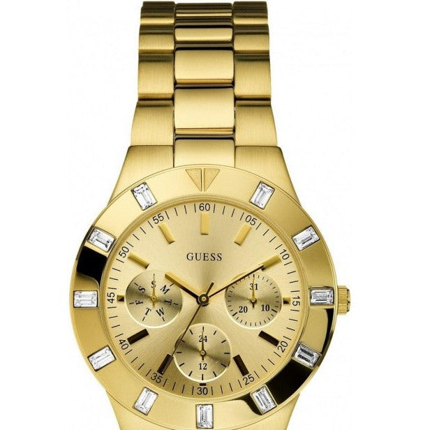 Guess Glisten Analog Gold Dial Gold Steel Strap Watch For Women - W13576l1