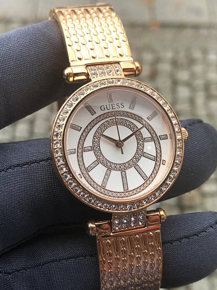  Shop Authentic Guess Muse Quartz Silver Dial Rose Gold Steel Strap Watch For Women - W1008L3 - Luxxuri