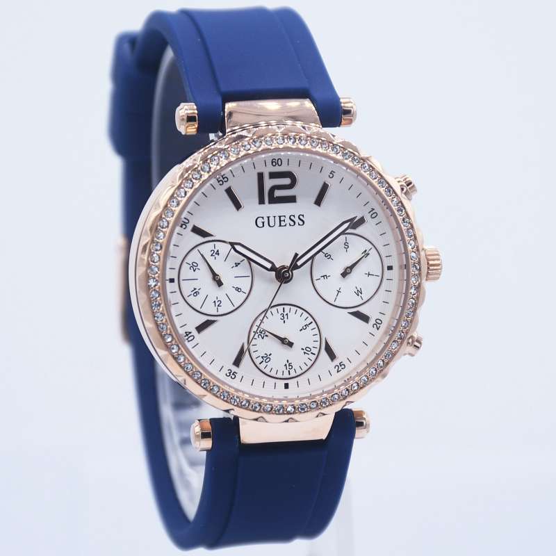  Shop Authentic Guess Solstice Diamonds Silver Dial Blue Rubber Strap Watch for Women - GW0113L3 - Luxxuri