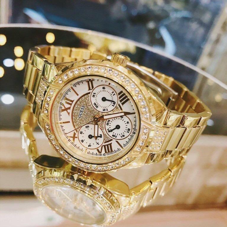  Shop Authentic Guess Viva Diamonds Gold Dial Gold Steel Strap Watch for Women - W0111L2 - Luxxuri