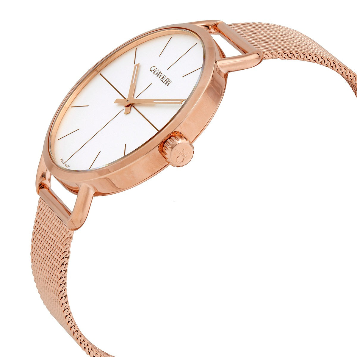  Shop Authentic Calvin Klein Even White Dial Rose Gold Mesh Bracelet Watch for Women - K7B21626 - Luxxuri