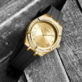  Shop Authentic Guess Cosmo Diamonds Gold Dial Black Rubber Strap Watch for Women - GW0034L1 - Luxxuri