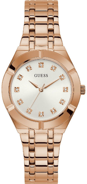  Shop Authentic Guess Crystalline Diamonds Silver Dial Rose Gold Steel Strap Watch for Women - GW0114L3 - Luxxuri