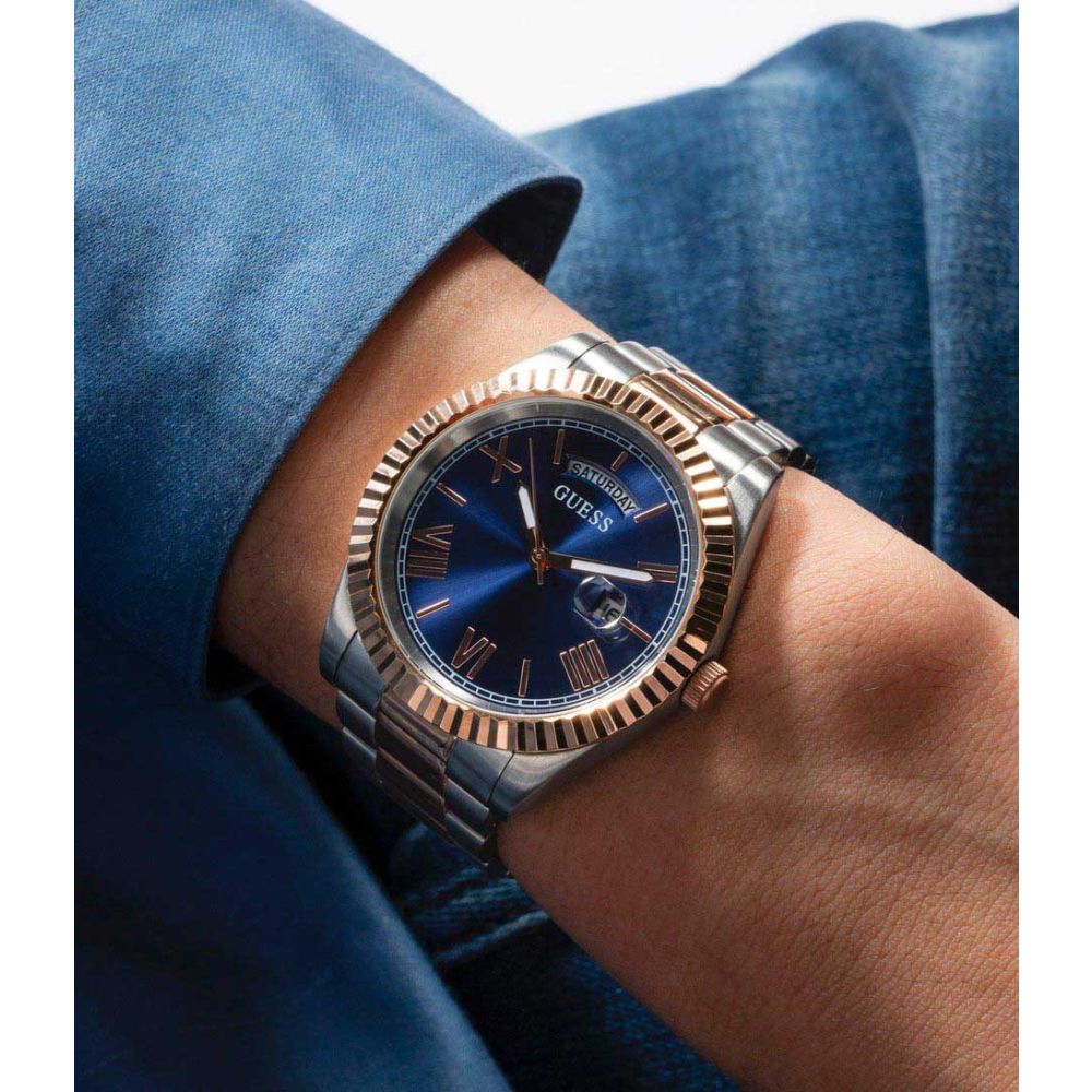  Shop Authentic Guess Connoisseur Quartz Blue Dial Two Tone Steel Strap Watch For Men - GW0265G12 - Luxxuri