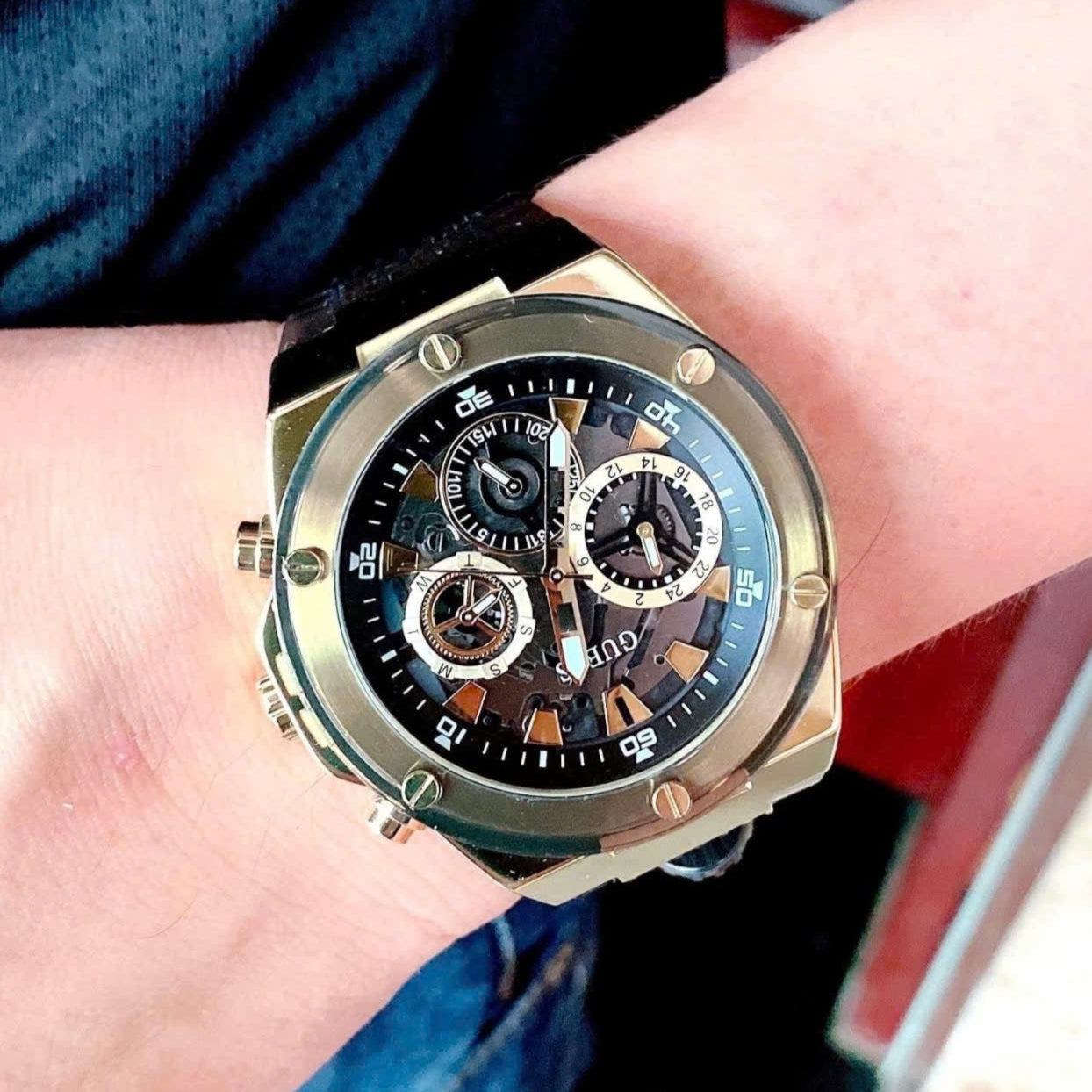  Shop Authentic Guess Poseidon Chronograph Black Dial Black Silicone Strap Watch For Men - GW0425G1 - Luxxuri