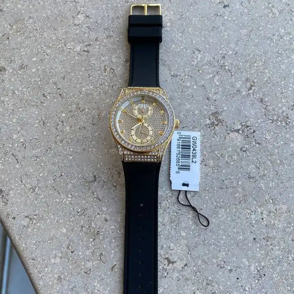  Shop Authentic Guess Princess Crystals Gold Dial Black Silicone Strap Watch For Women - GW0439L2 - Luxxuri
