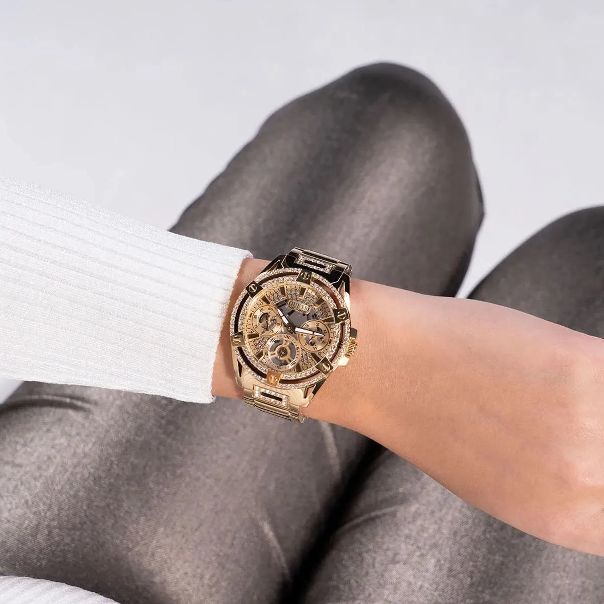 Guess Queen Quartz Gold Dial Gold Steel Strap Watch For Women - GW0464L2