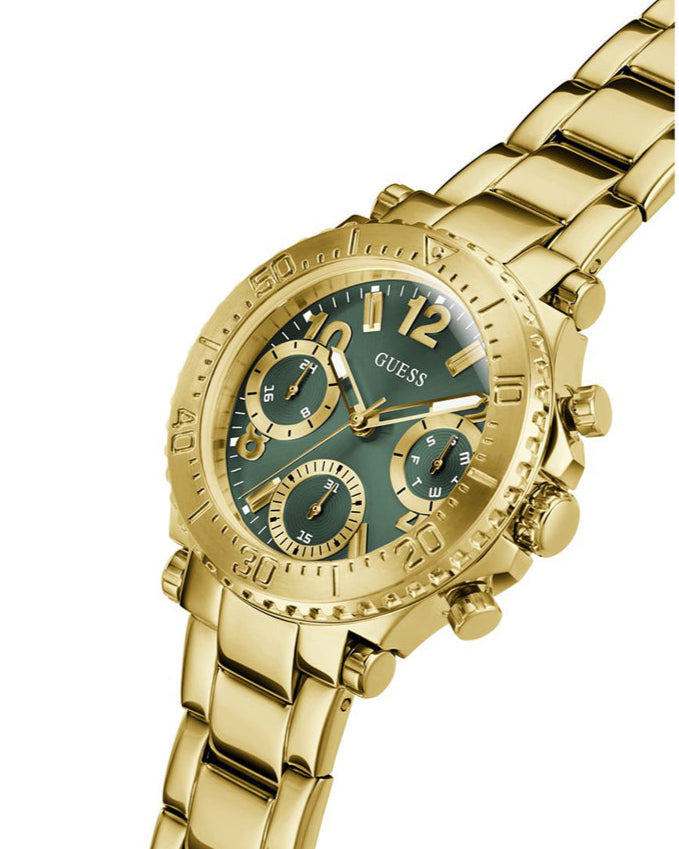  Shop Authentic Guess Cosmo Chronograph Green Dial Gold Steel Strap Watch For Women - GW0465L5 - Luxxuri